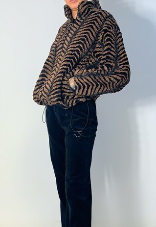 VINTAGE 90'S Y2K BROWN & BLACK TIGER FLEECE