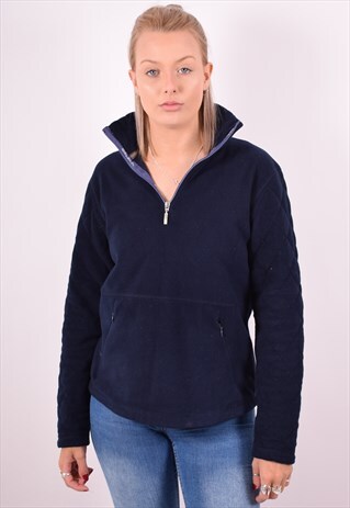 BARBOUR WOMENS VINTAGE FLEECE JUMPER SMALL NAVY BLUE 90S