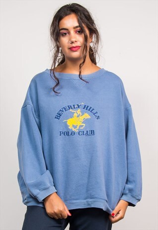 90'S VINTAGE BEVERLY HILLS POLO CLUB BLUE SWEATSHIRT JUMPER