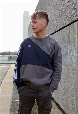 Adidas vintage reworked sweatshirt in navy and grey
