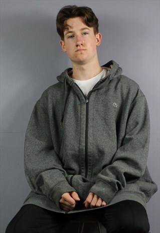 VINTAGE LACOSTE HOODIE IN GREY WITH EMBROIDERED LOGO AND POC
