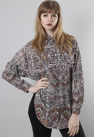 VINTAGE 80S PAISLEY PATTERNED SHIRT BLOUSE TOP