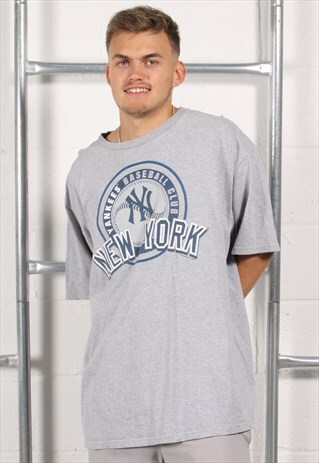 VINTAGE MLB YANKEES T-SHIRT IN GREY CREWNECK SPORTS TEE XL