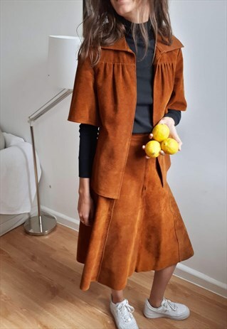 70S SUEDE LEATHER SET JACKET AND SKIRT