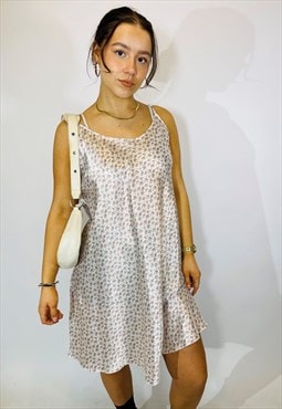 Vintage Size XL Patterned Satin Slip Dress in Multi