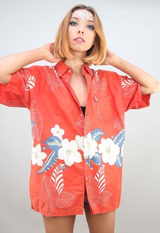 VINTAGE 80S 90S OVERSIZED SHORT SLEEVE HAWAIIAN SHIRT