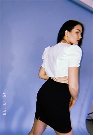VINTAGE 90'S RETRO HIGH WAIST PENCIL MINI SKIRT BLACK GRUNGE