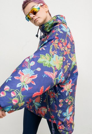 VINTAGE SKI JACKET FLORAL LIGHTWEIGHT SPORTSWEAR QUARTER ZIP