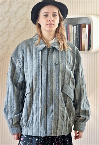 GREY STRIPED WOOL COAT