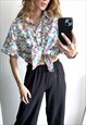 WHITE COLORFUL FLOWERS PRINTED 80S SHIRT / BLOUSE - L