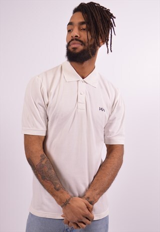 HELLY HANSEN MENS VINTAGE POLO SHIRT MEDIUM WHITE 90S