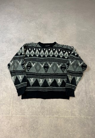 VINTAGE KNITTED JUMPER ABSTRACT PATTERNED KNIT SWEATER