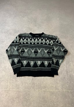 Vintage Knitted Jumper Abstract Patterned Knit Sweater