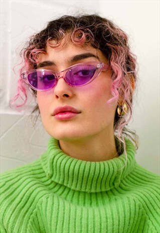 Y2K SUPER SKINNY CAT EYE SUNGLASSES IN PURPLE