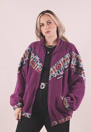 VINTAGE 90Z CRAZY PRINT PURPLE FLEECE JACKET /A14010