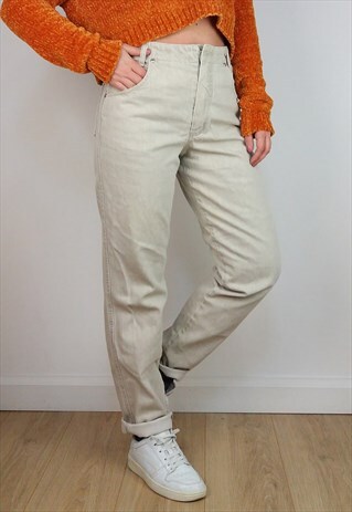 VINTAGE 90'S LIGHT COTTON HIGH WAIST MOM JEANS IN CREAM