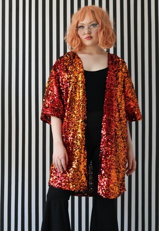 SEQUIN FESTIVAL KIMONO IN ORANGE