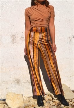 Vintage multi color velvet striped stretch wide leg trousers