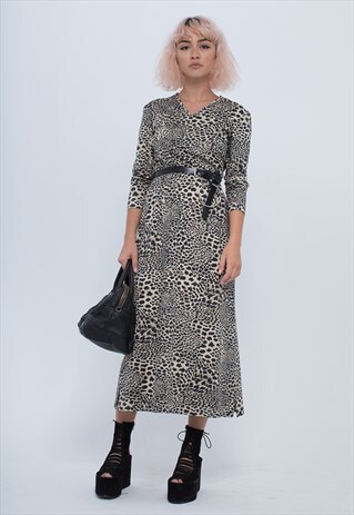 VINTAGE UNIQUE ANIMAL PRINTED MIDI DRESS