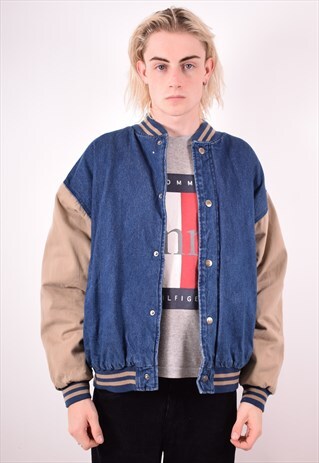 MENS VINTAGE BOMBER JACKET LARGE BLUE 90S