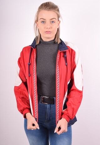 WOMENS VINTAGE TRACKSUIT TOP JACKET LARGE RED 90S