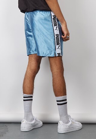 VINTAGE 90'S PUMA TAPE HIGH-SHINE BLUE SPORTS SHORTS