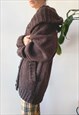 VINTAGE 00'S Y2K BROWN WARM HOODED KNIT CARDIGAN SWEATER