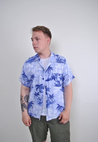80S BLUE VOCATION HAWAII SHIRT, SIZE L