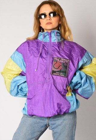 VINTAGE 90S PURPLE COLOUR BLOCK SHELL TENNIS SPORTS JACKET