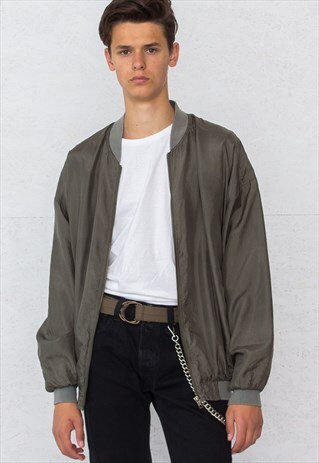 VINTAGE KHAKI GREEN ROBERT STOCK BOMBER SILK JACKET