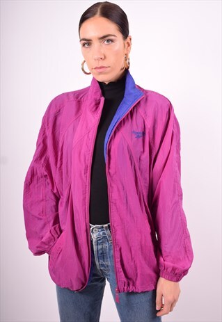 REEBOK WOMENS VINTAGE TRACKSUIT TOP JACKET LARGE PURPLE 90'S