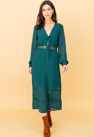LACETRIM MIDI DRESS IN GREEN