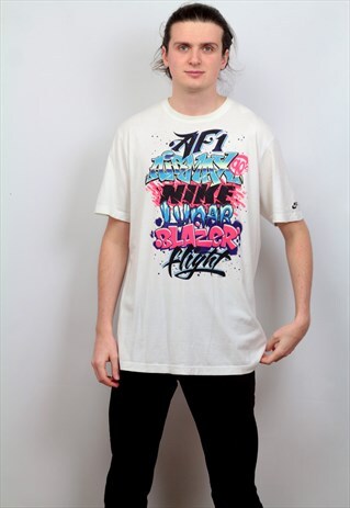 1990'S VINTAGE NIKE GRAFFITI PRINT T-SHIRT IN WHITE