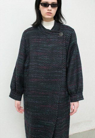 VINTAGE WOOL COAT GREEN SPECKLED LONG SLEEVED MAXI OVERSIZE