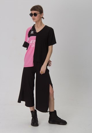 REWORKED 90S FOOTBALL PINK HALVED T-SHIRT WITH POLO NECK