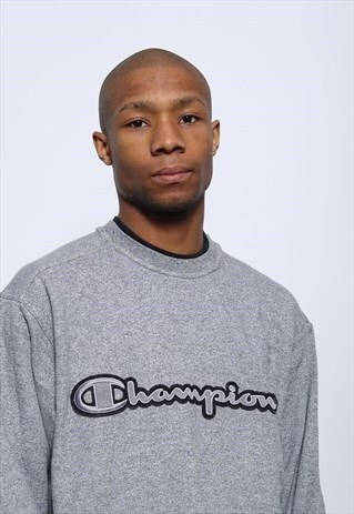 VINTAGE CHAMPION EMBROIDERED LOGO SWEATSHIRT GREY