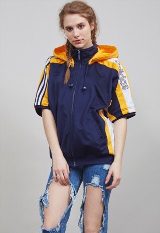 VINTAGE 80'S NAVY BLUE SHORT-SLEEVED ADIDAS SPORTS JACKET
