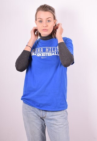 NIKE WOMENS VINTAGE T-SHIRT TOP MEDIUM BLUE 90'S