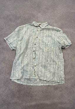 Vintage Hawaiian Shirt Leaf Patterned Short Sleeve Shirt