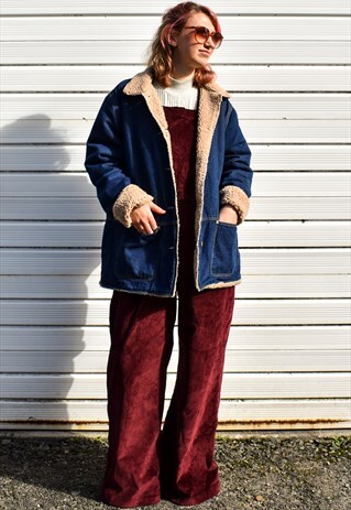VINTAGE 90S DENIM SHEARLING COAT