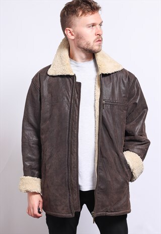 VINTAGE LEATHER AVIATOR FLEECE JACKET