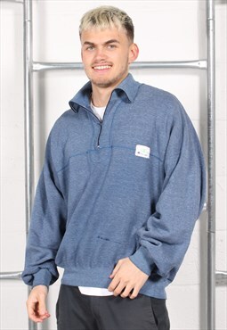 Vintage Champion Jumper in Blue 1/4 Zip Sports Sweater Large
