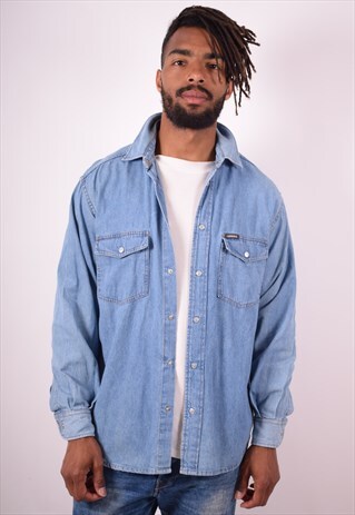 CARRERA MENS VINTAGE DENIM SHIRT MEDIUM BLUE 90S