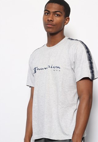 VINTAGE CHAMPION TAPE LOGO SPELLOUT T-SHIRT GREY
