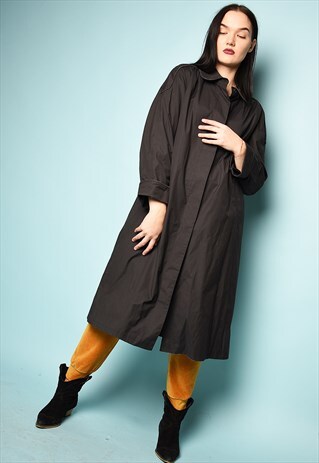 70'S RETRO NEUTRAL MINIMALIST TRENCH COAT MAC IN BLACK