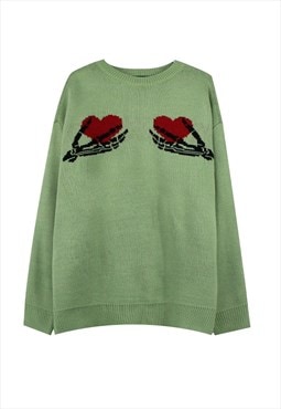 Skeleton sweater knitted punk top grunge jumper in green