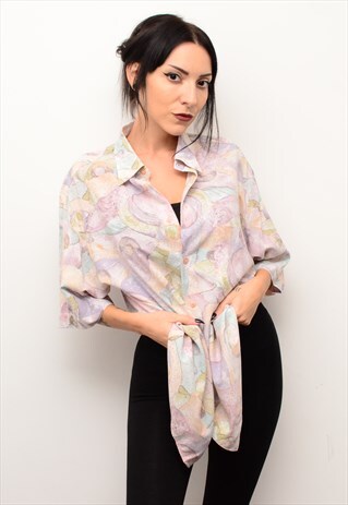 VINTAGE 90'S PASTEL ABSTRACT RETRO CRAZY PATTERNED SHIRT