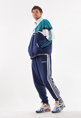 VINTAGE ADIDAS ORIGINALS JACKET AND PANTS 90S WHITE BLUE