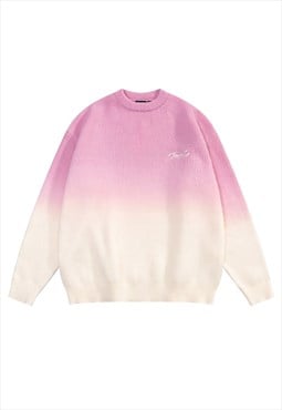 Gradient sweater tie-dye jumper knitted Barbie top in pink