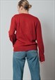 VINTAGE PREPPY FITTED CABLE KNIT WOOL WOMEN SWEATER IN RED M